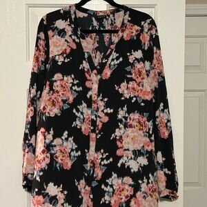 Torrid Black and Pink Relaxed Blouse with Mandarin Collar